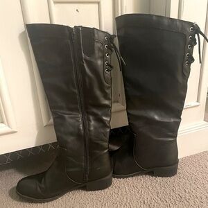 Arizona Jean Co Black Lace Up Mid Calf Knee High Boots w/strech-Size 6M